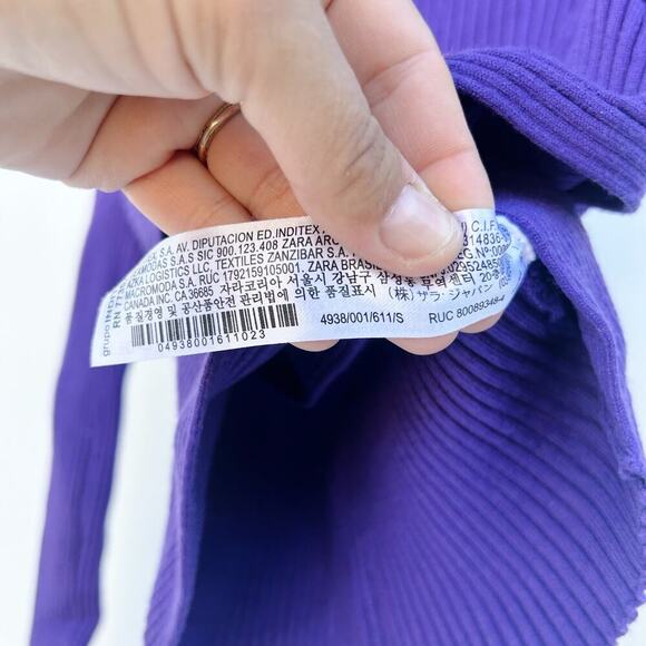 Zara Choker Cropped Rib Knit Cut Out Wrap Sweater Purple Small Top Long Sleeve - Picture 9 of 10